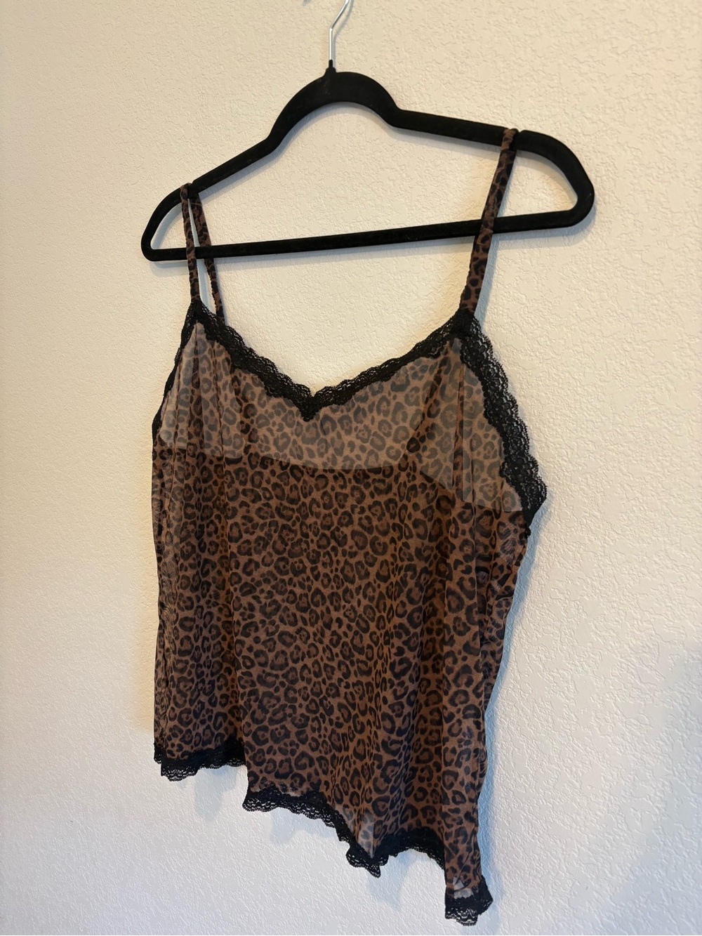 Leopard Print Lace Trim Camisole Tank Y2K Sheer Animal Print Top Women’s XL - Picture 3 of 13